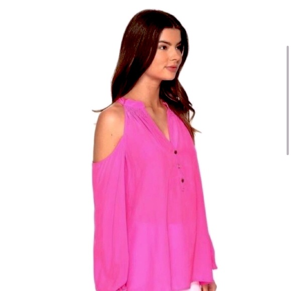 Lilly Pulitzer - women’s 100% silk Cold Shoulder long sleeve blouse pink top M - Picture 2 of 10